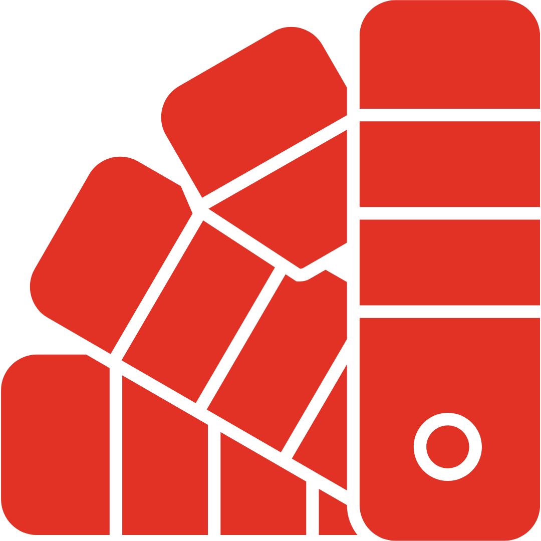 Rotes Icon von vier aufgefächerten Farbmustern.